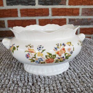 Rare Vintage Ansley Cottage Garden Scalloped Edge Footed Bowl